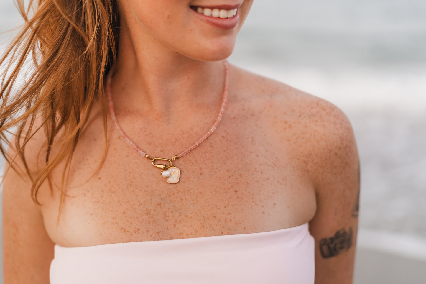 Lucy | Waterproof Beaded Carabiner Charm Necklace
