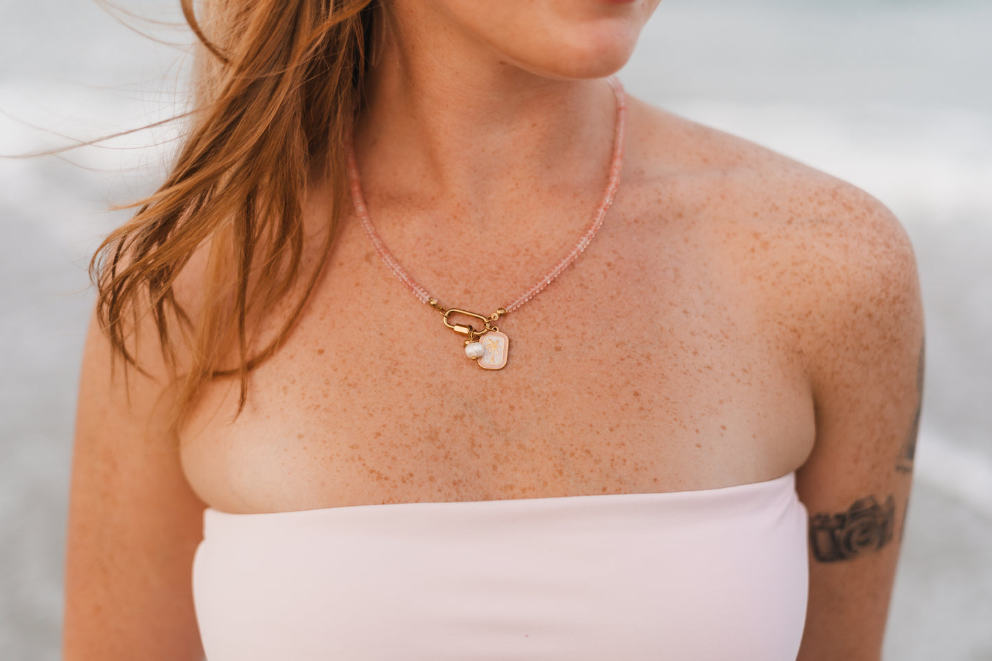 Lucy | Waterproof Beaded Carabiner Charm Necklace
