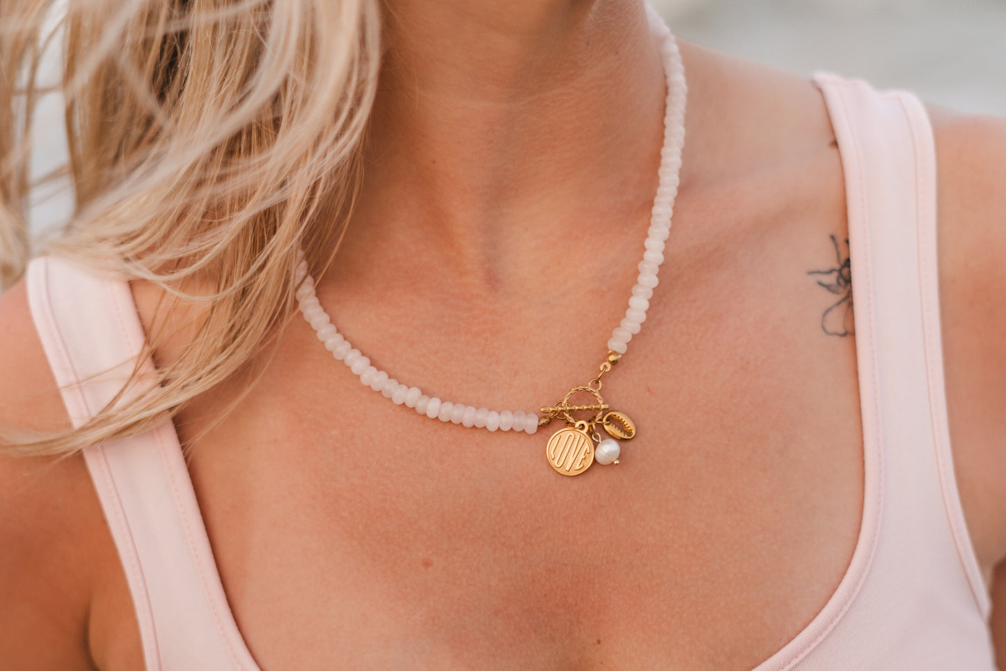 Georgia | Waterproof Beaded Carabiner Charm Necklace