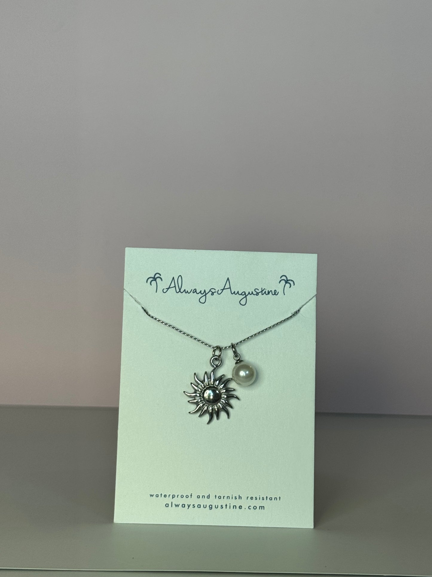 Stainless Steel Sun Necklace with Pearl