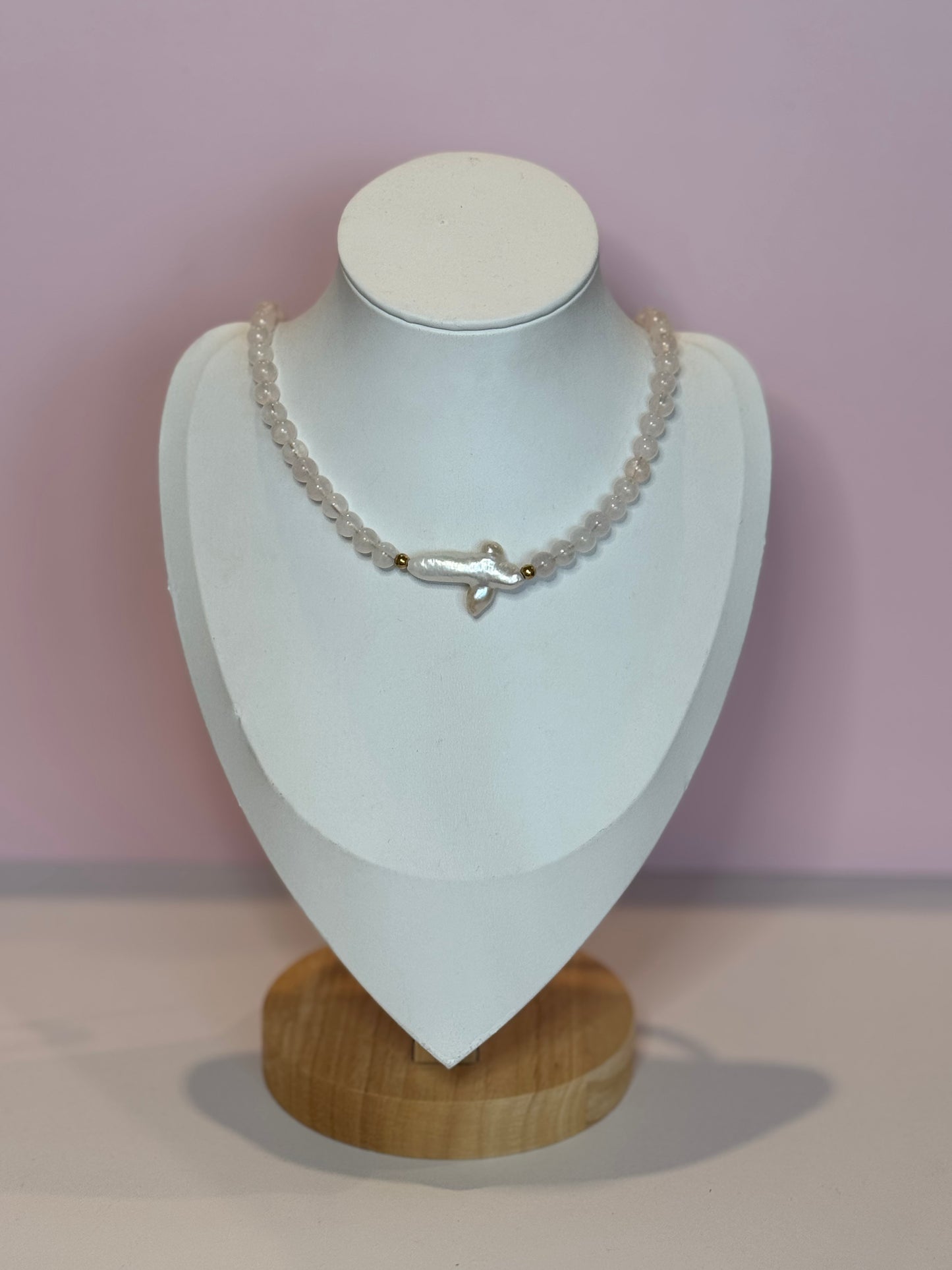 Rose Quartz Freshwater Pearl Cross Necklace