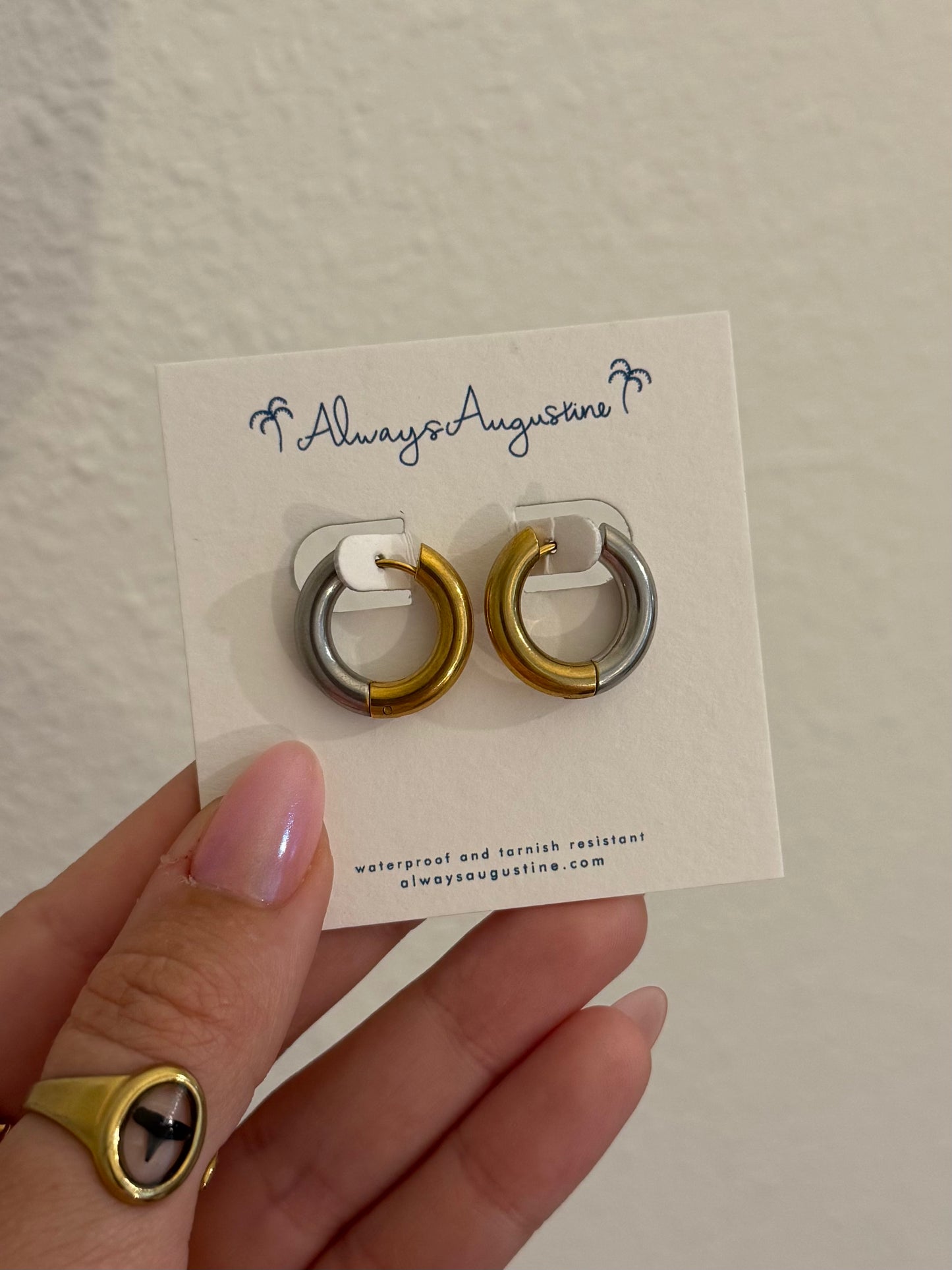 Reversible Stainless Steel/Gold Huggie Hoops