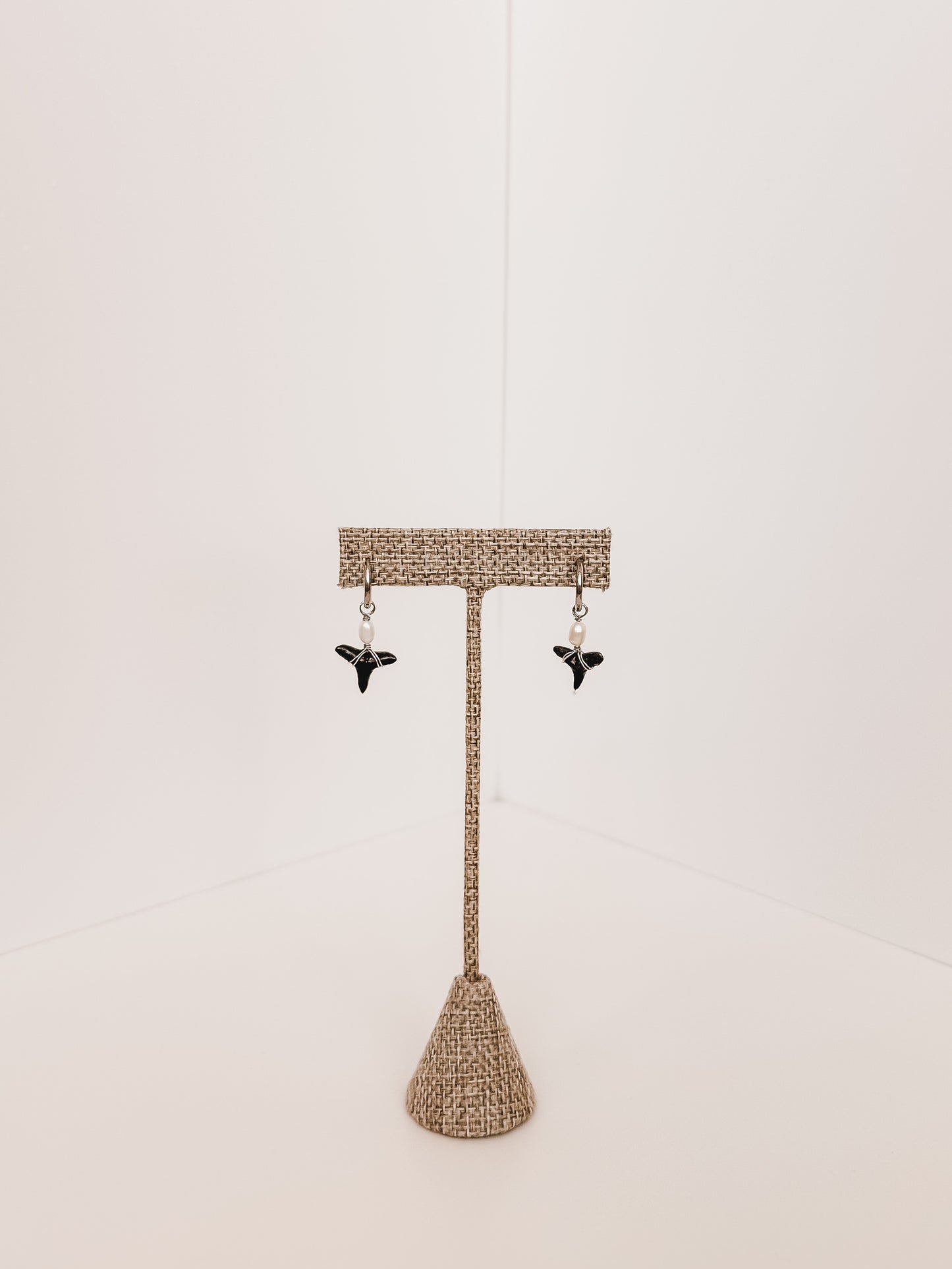 Stainless Pearl Shark Tooth Huggie Hoops | Waterproof