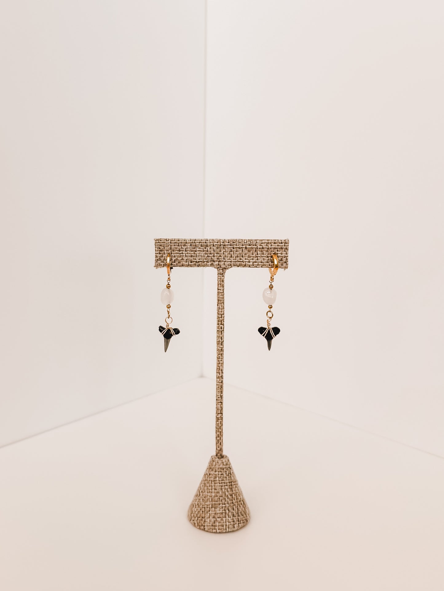 Shark Tooth Dangle Huggie Hoops - Milky Pink | Waterproof Earrings