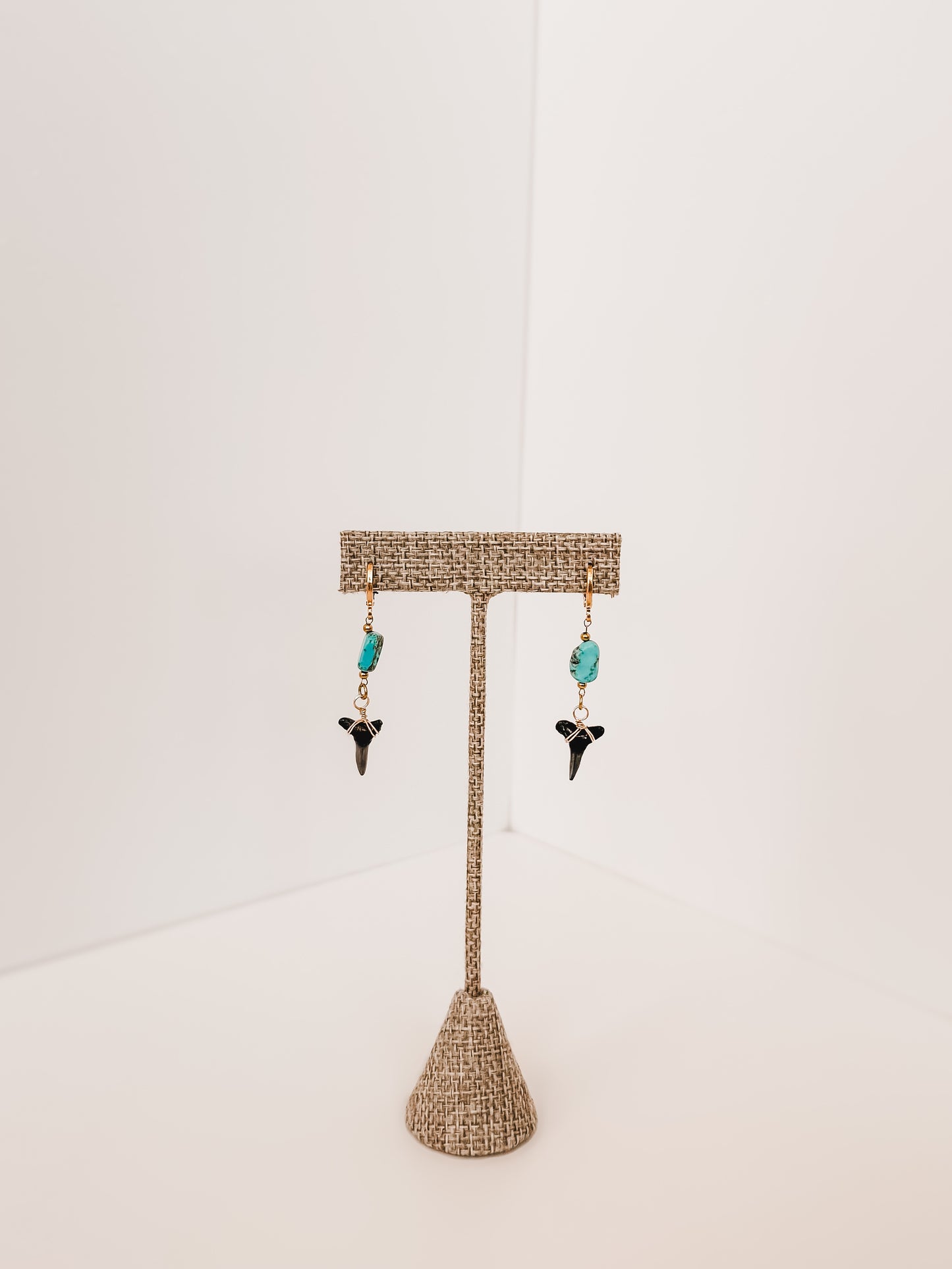 Shark Tooth Dangle Huggie Hoops - Turquoise | Waterproof Earrings