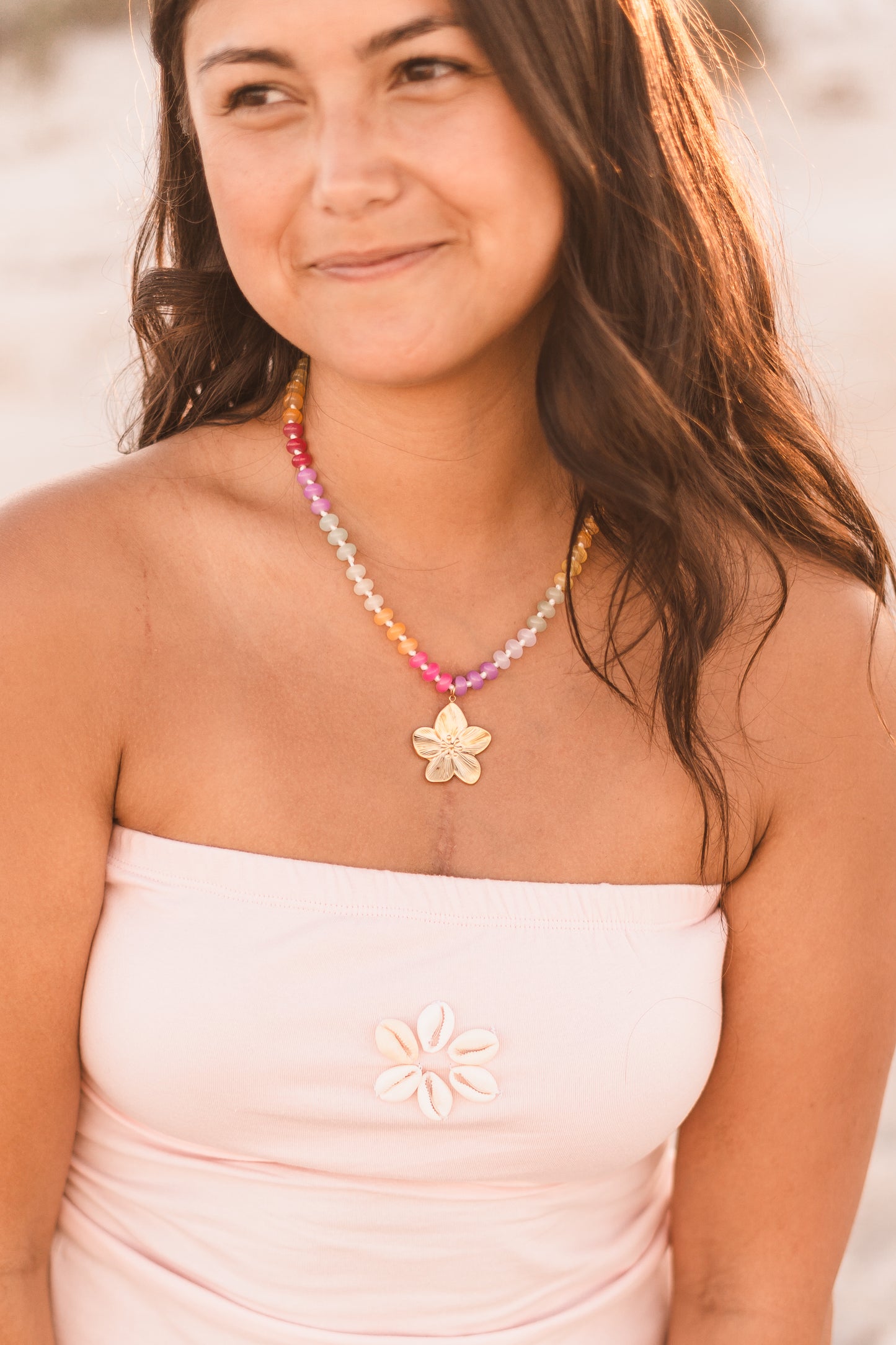 Leila | Colorful Beaded Flower Pendant Necklace - Create Your Sunshine