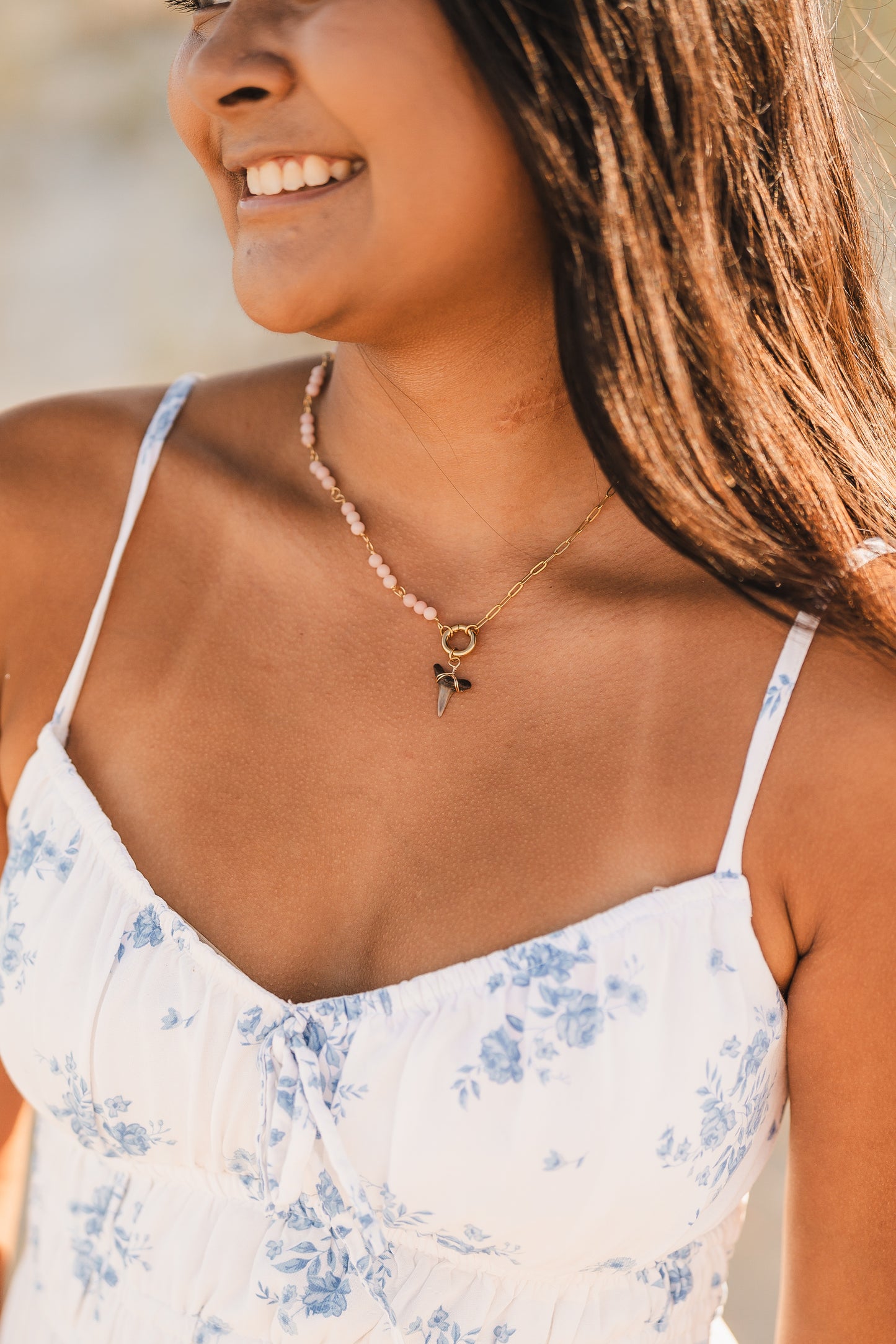 Renee | Waterproof Beaded Shark Tooth Split Chain Necklace
