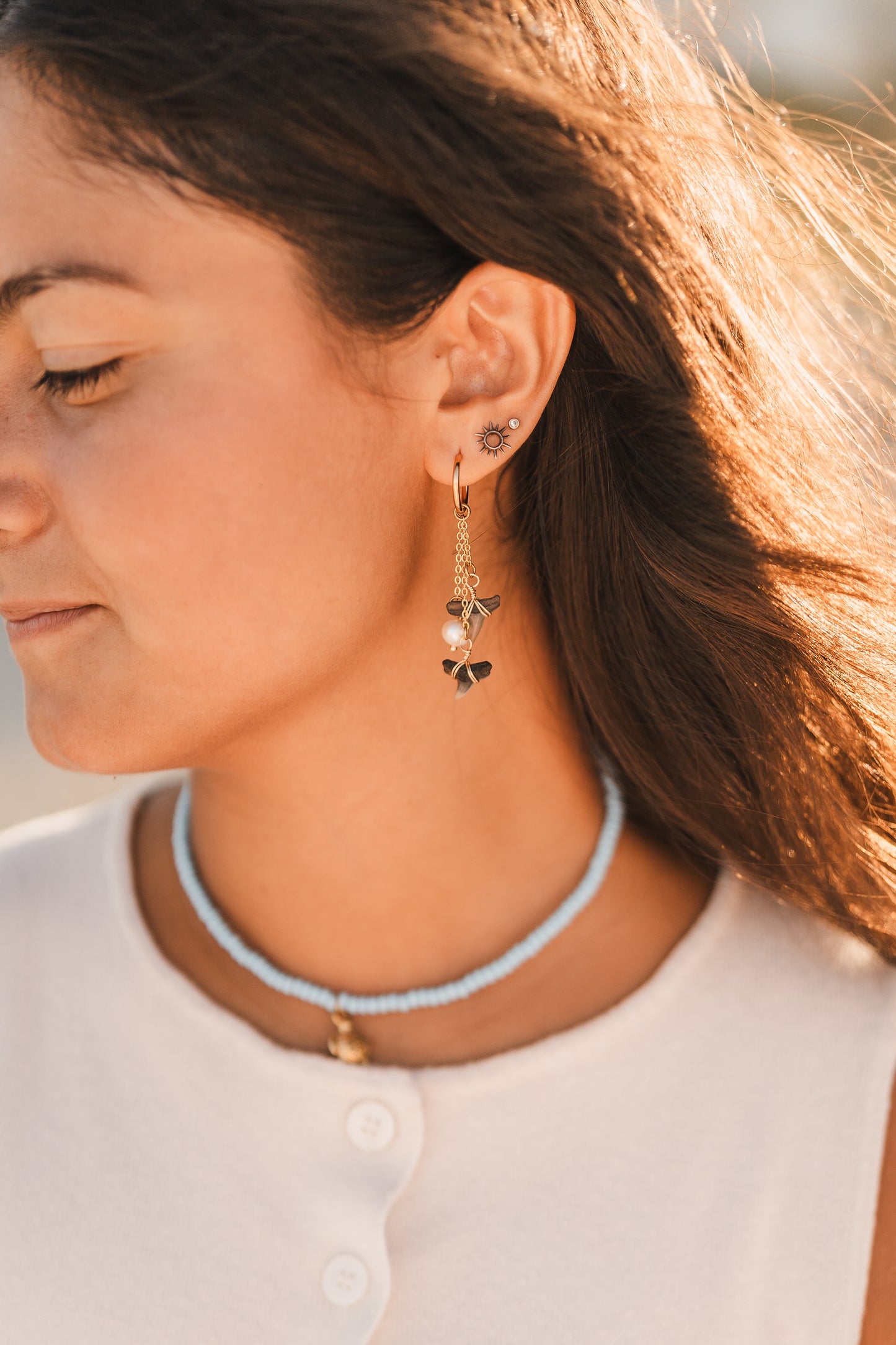 Zoe | Waterproof Shark Tooth Huggie Hoop Earrings