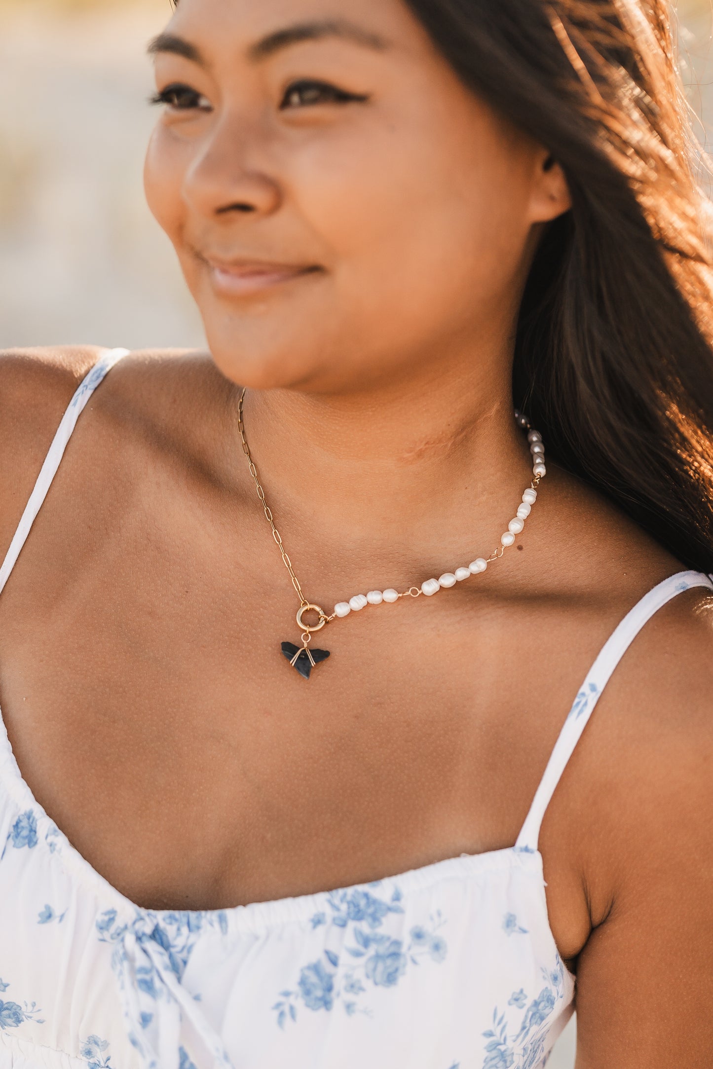 Renee | Waterproof Beaded Shark Tooth Split Chain Necklace