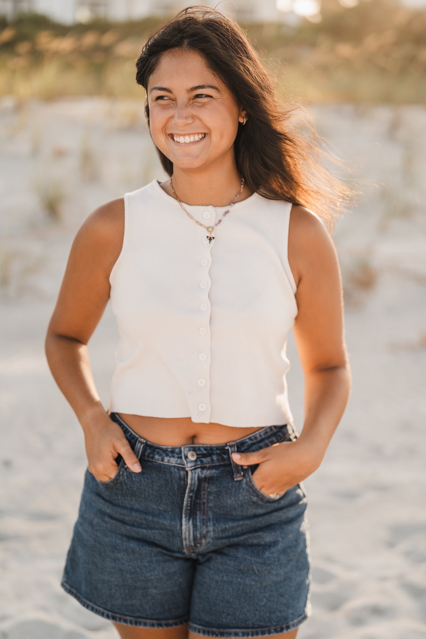 Renee | Waterproof Beaded Shark Tooth Split Chain Necklace