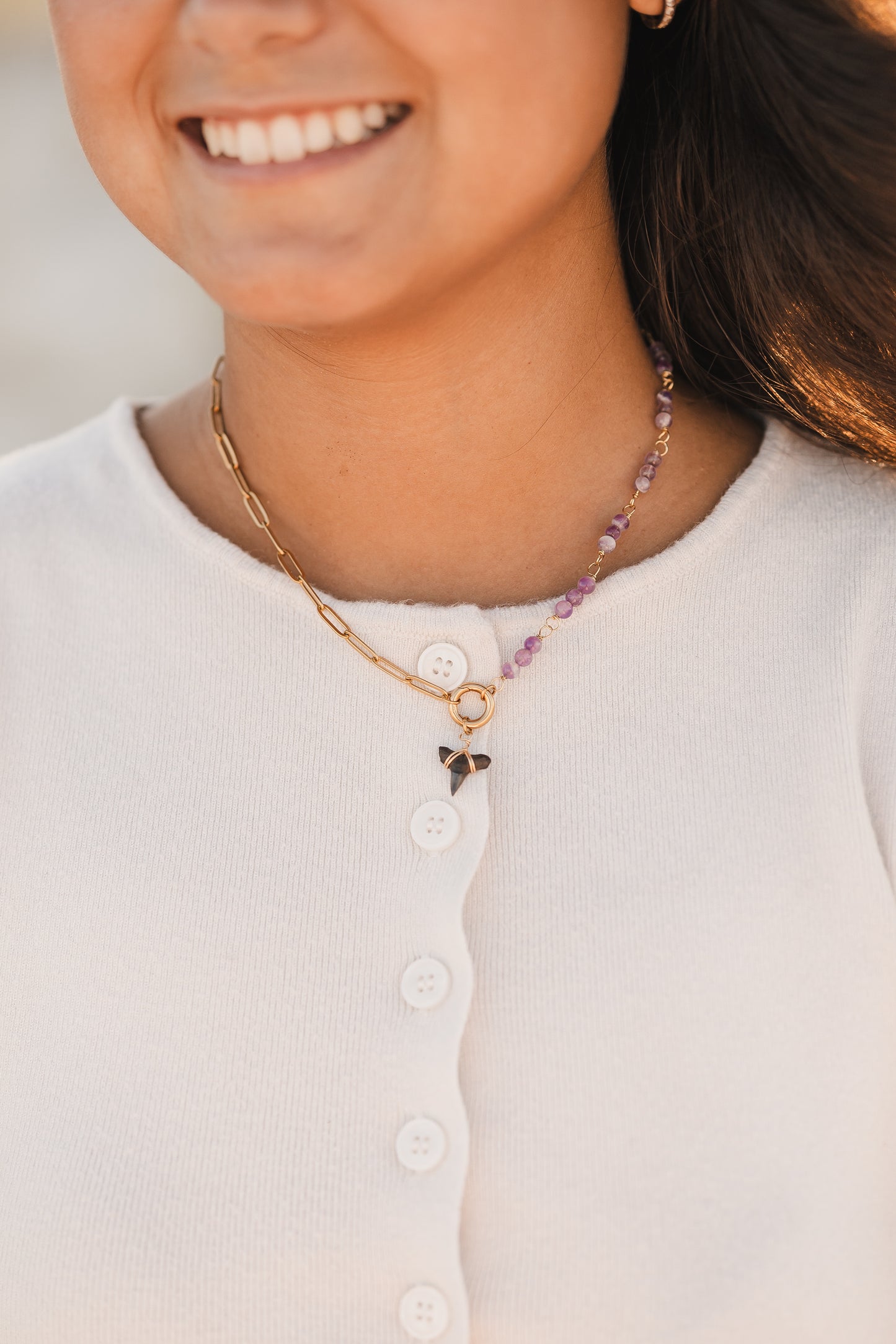 Renee | Waterproof Beaded Shark Tooth Split Chain Necklace
