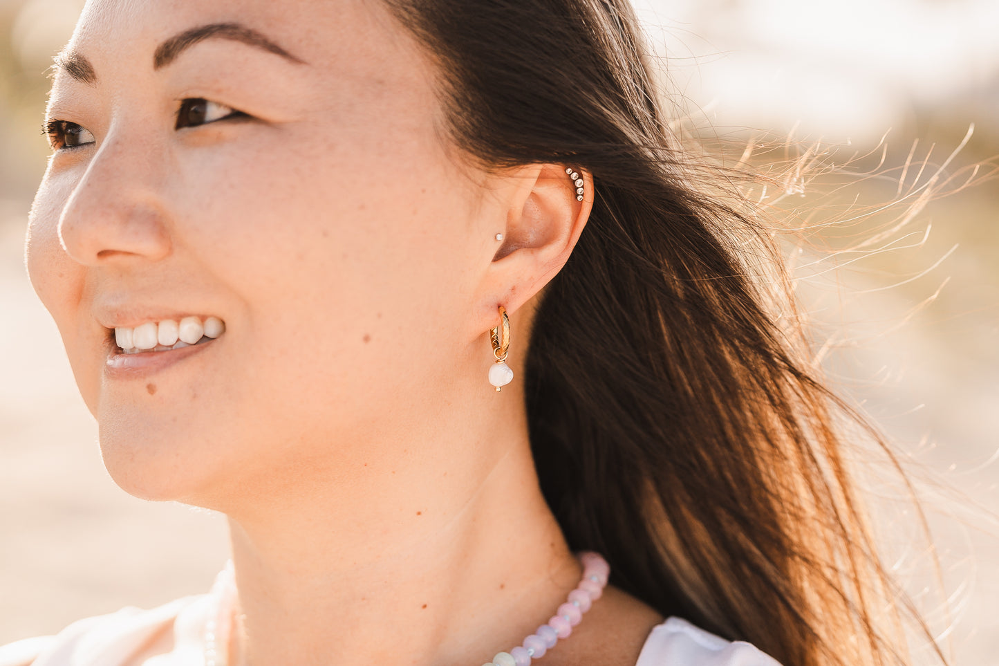 Elisa | Waterproof Pearl Textured Huggie Hoop Earrings