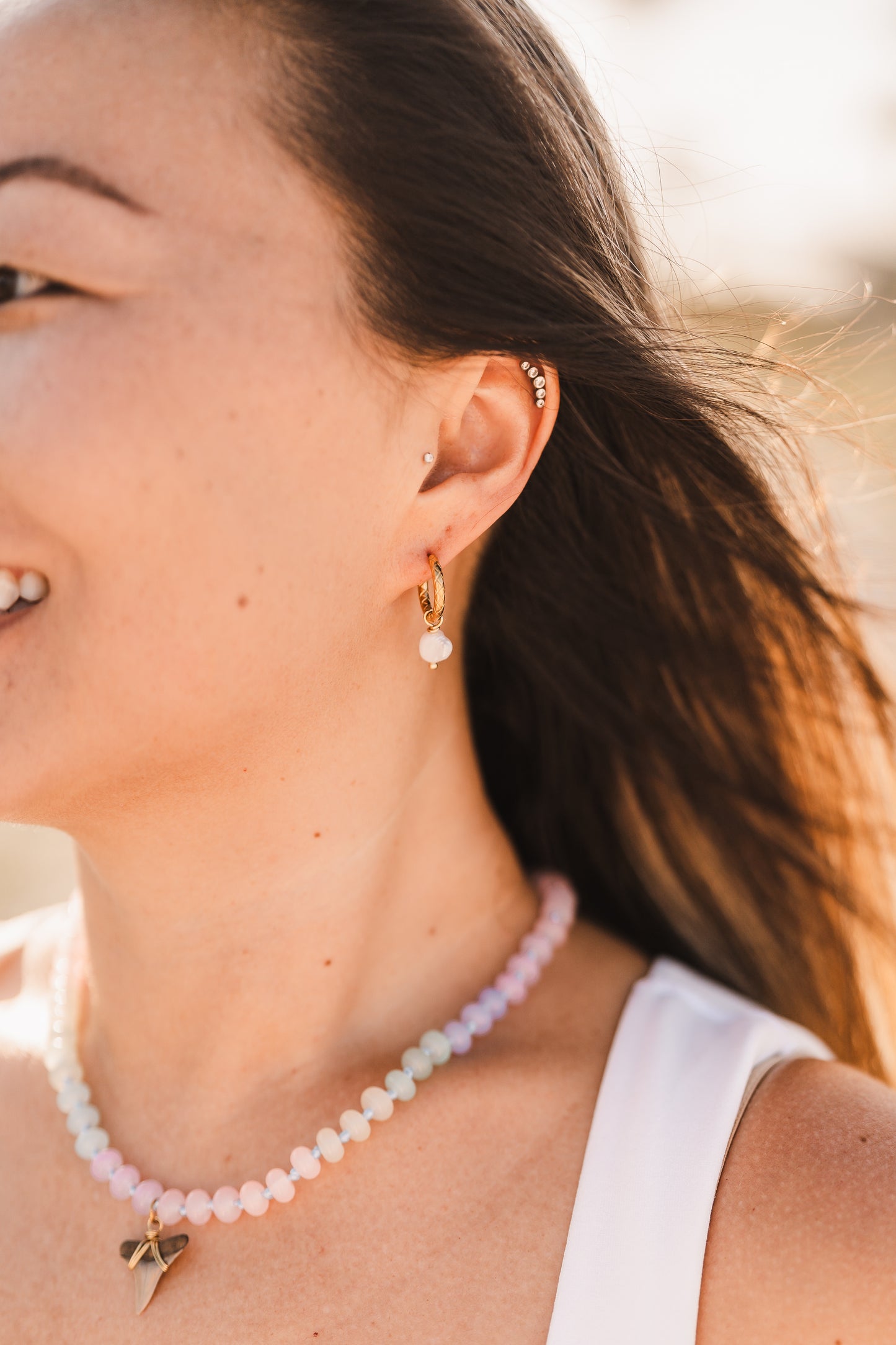 Elisa | Waterproof Pearl Textured Huggie Hoop Earrings