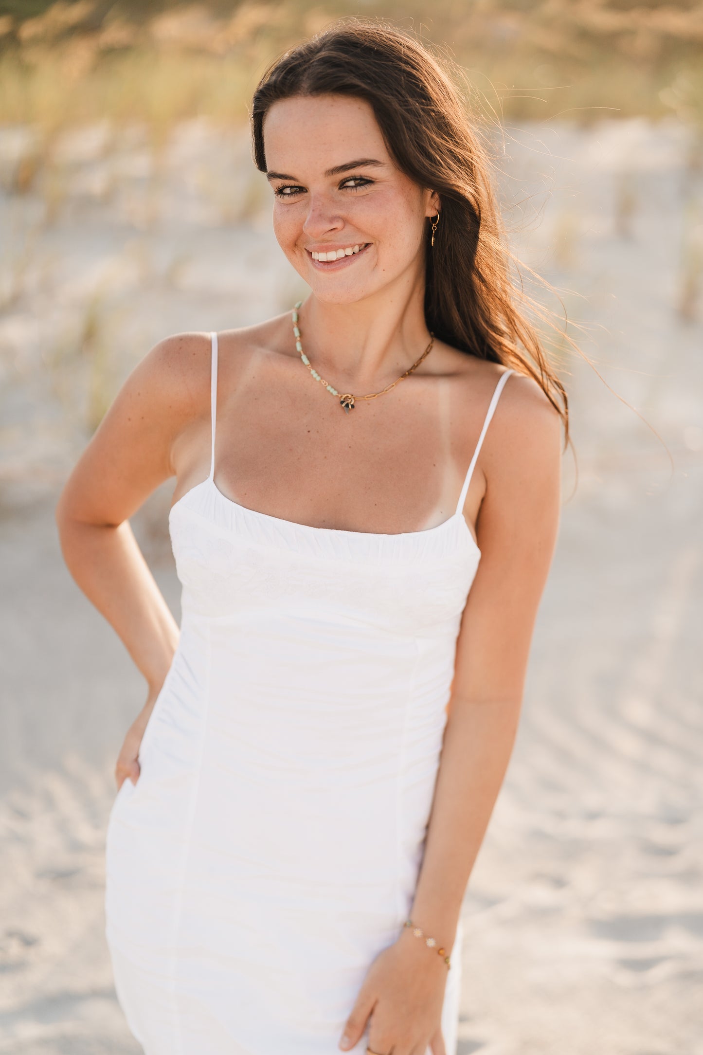 Renee | Waterproof Beaded Shark Tooth Split Chain Necklace