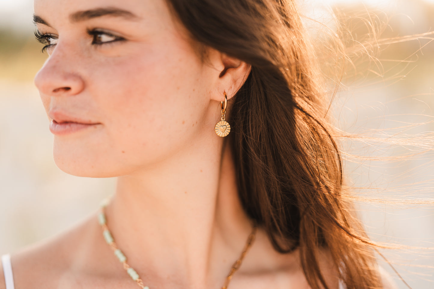 Maisy | Waterproof Sunburst Heart Huggie Hoop Earrings