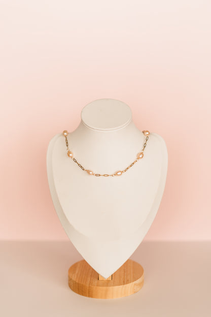 Lexi - Pink Freshwater Pearl Link Necklace - Always Augustine Birthday Collection