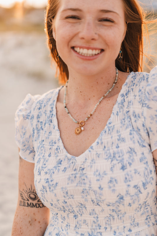 Savannah | Waterproof Beaded Carabiner Charm Necklace