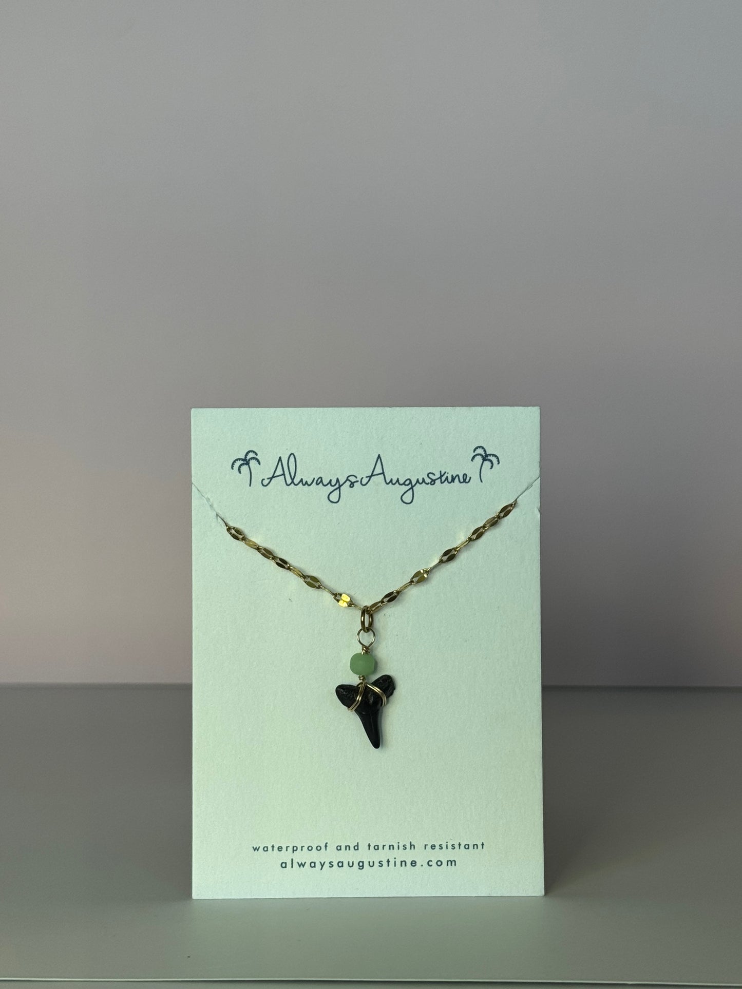 Shark Tooth Necklace Seafoam Green Bead