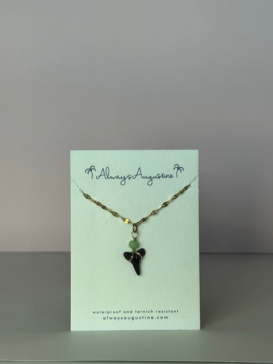 Shark Tooth Necklace Seafoam Green Bead