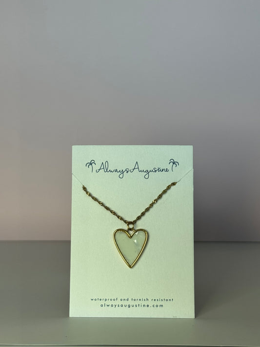 White Enamel Heart Necklace