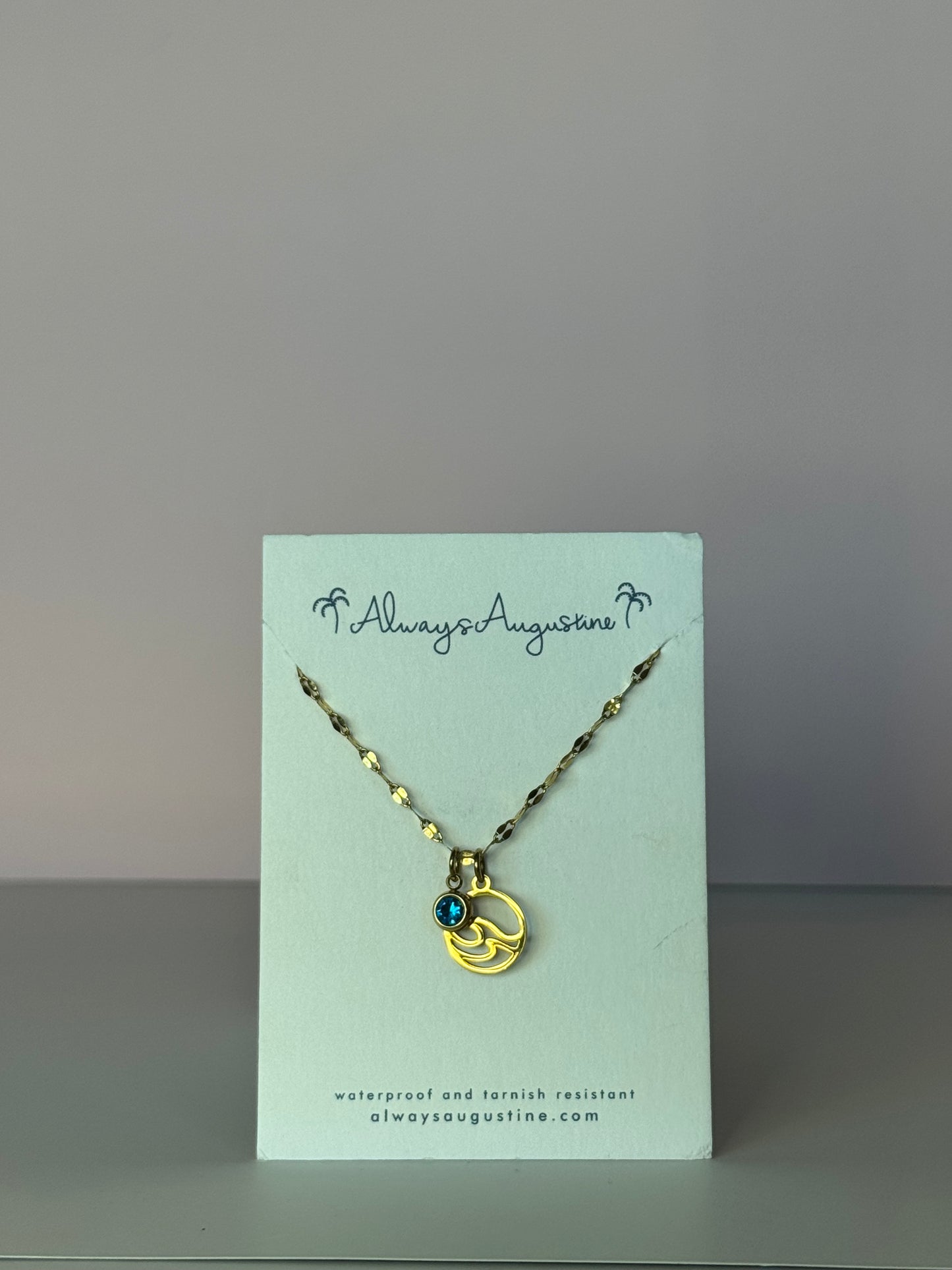 Wave with Blue Gem Necklace