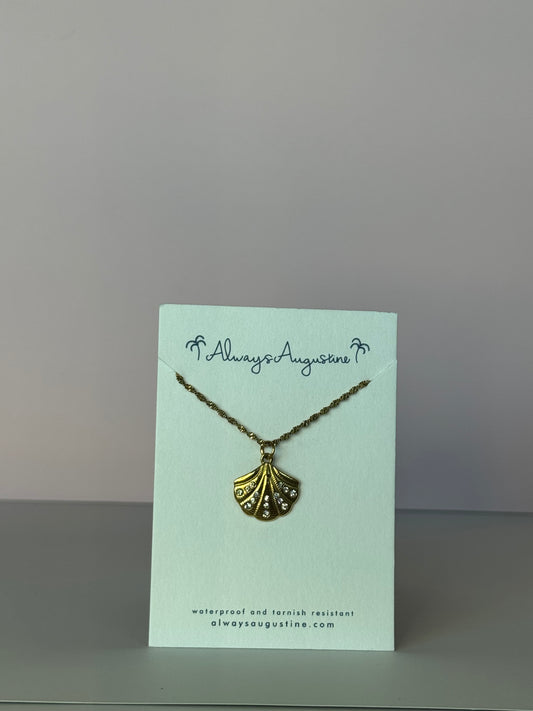 Pave Scallop Shell Necklace