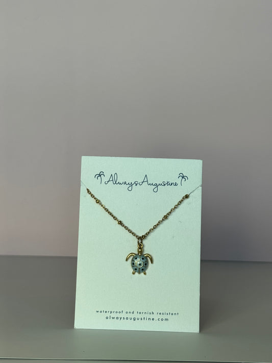 Blue Enamel Turtle Necklace
