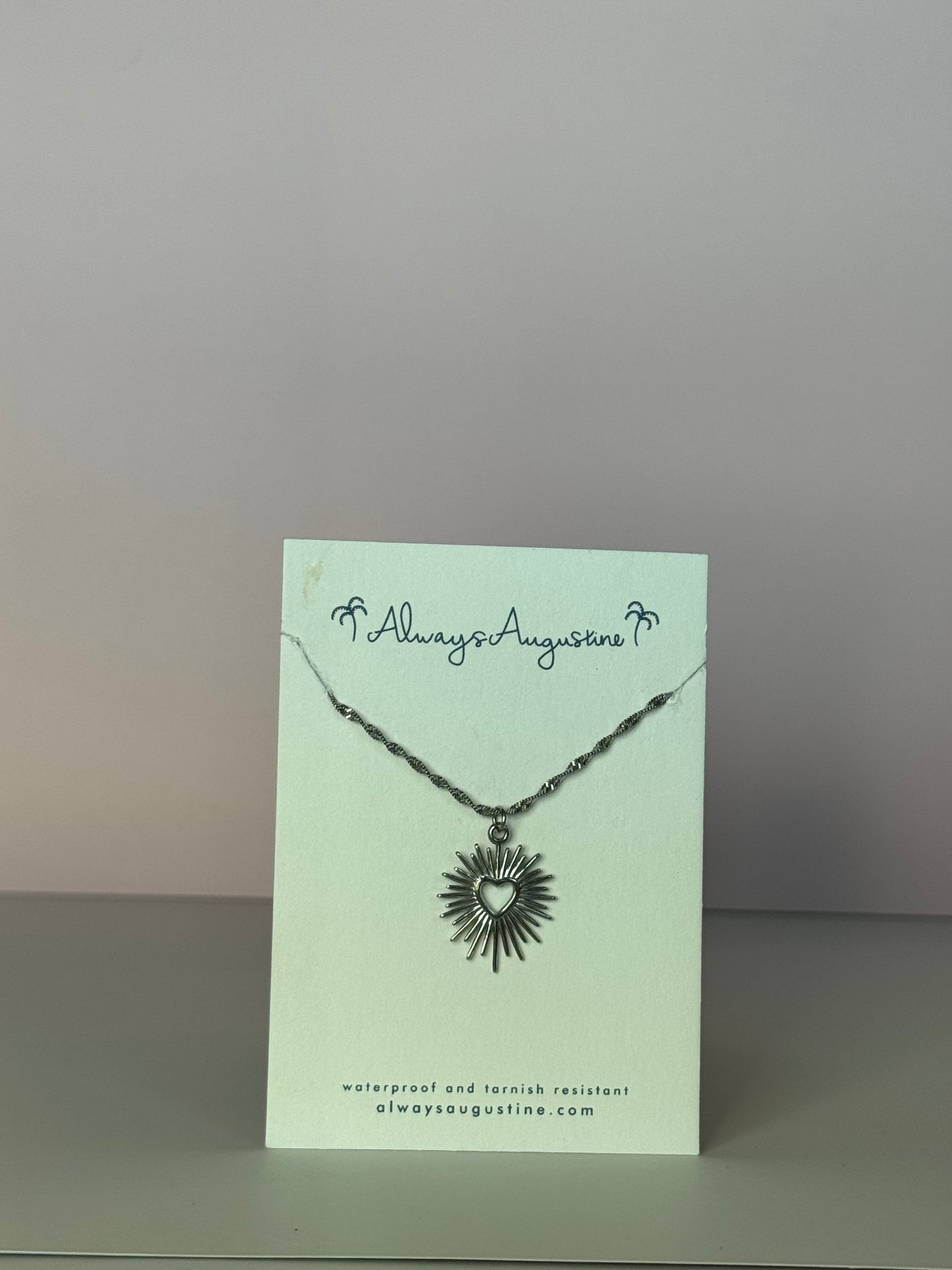 Stainless Steel Sunburst Heart Necklace