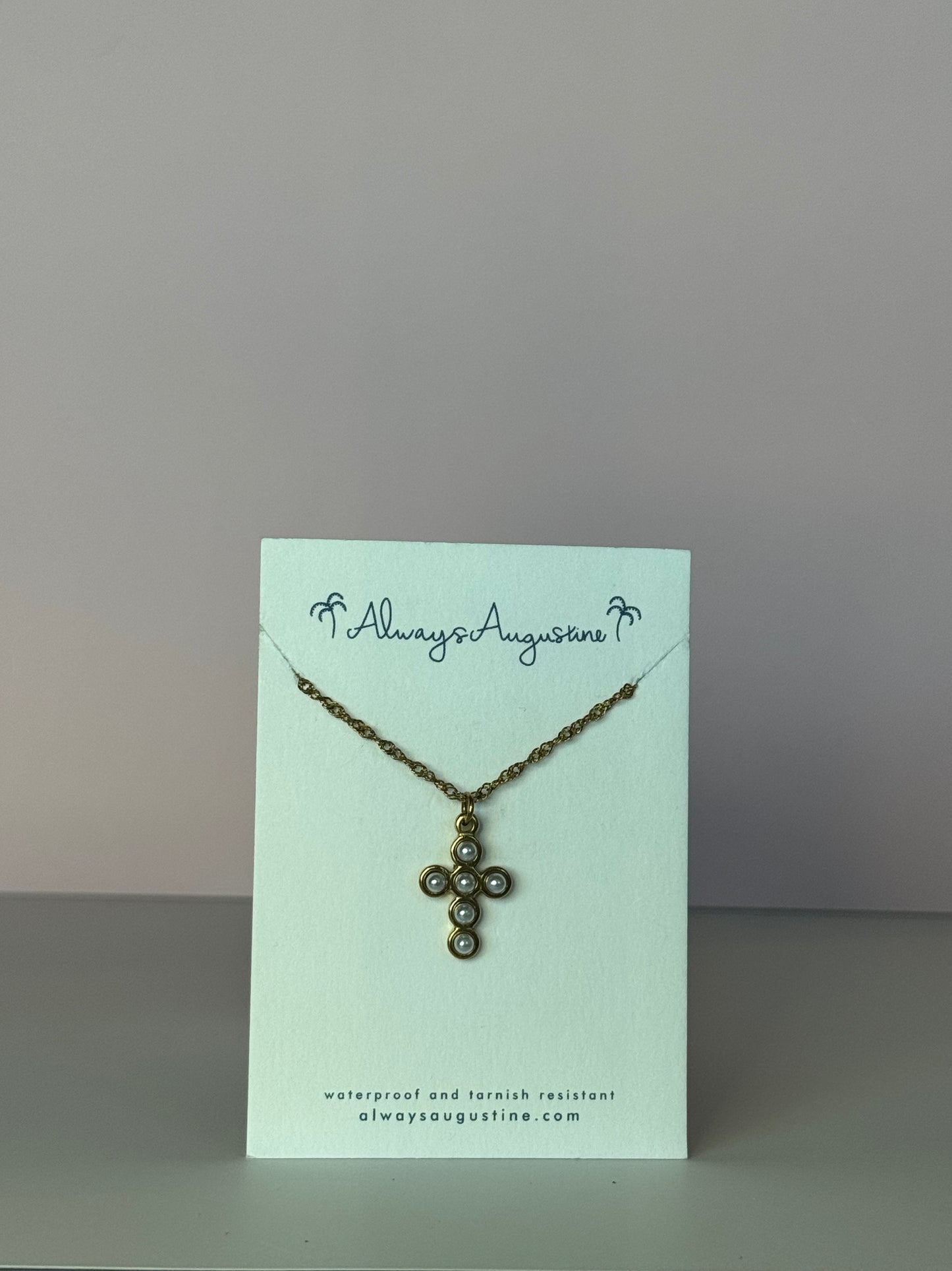 Dainty Pearl Cross Necklace