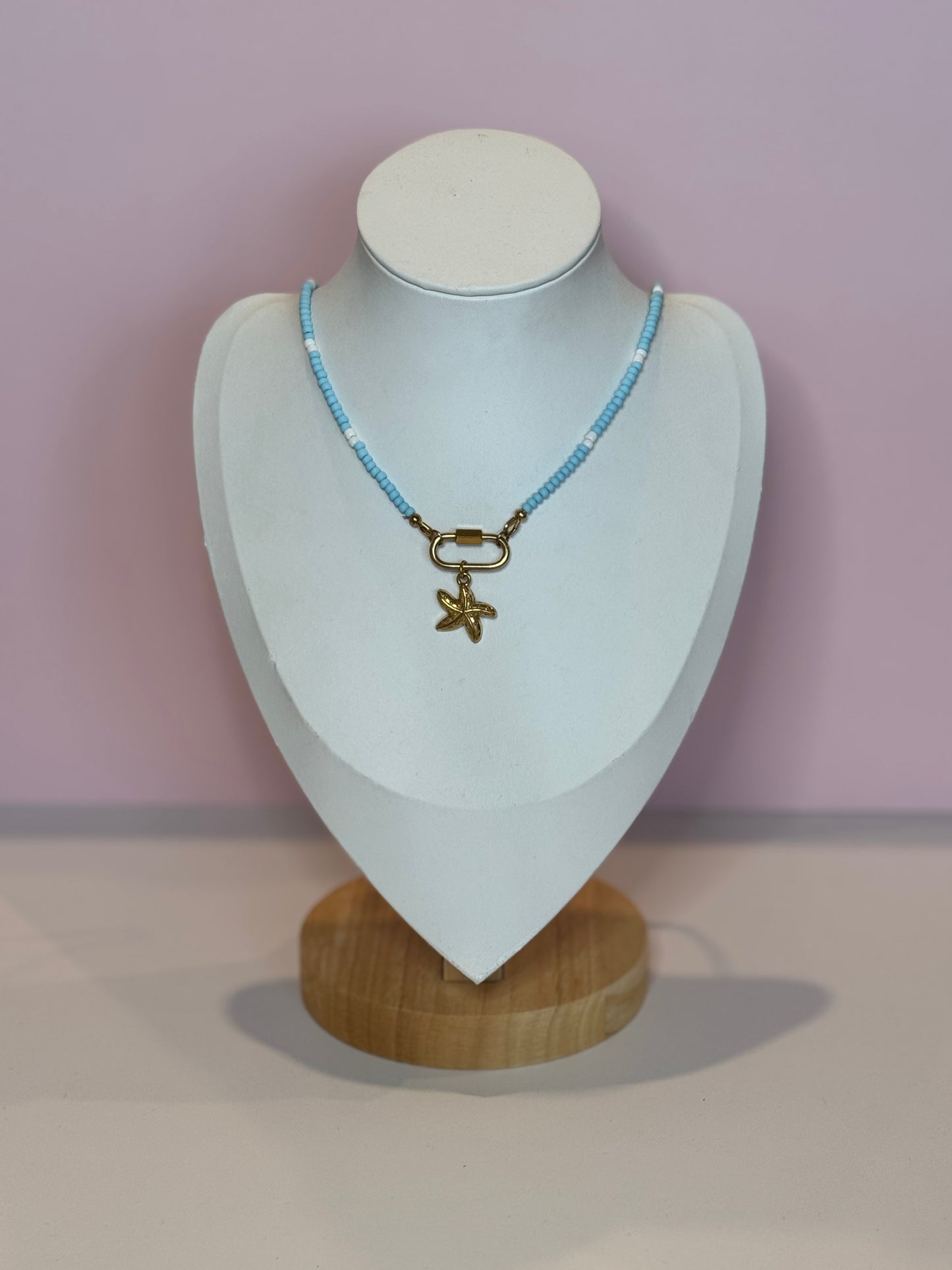 Aqua Beaded Charm Keeper Starfish Necklace
