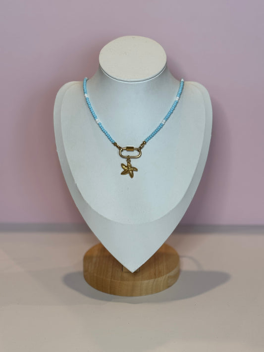 Aqua Beaded Charm Keeper Starfish Necklace
