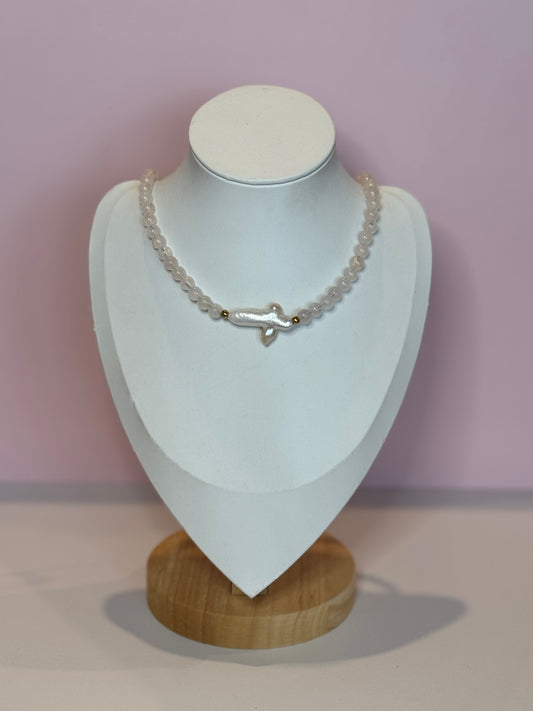 Rose Quartz Freshwater Pearl Cross Necklace