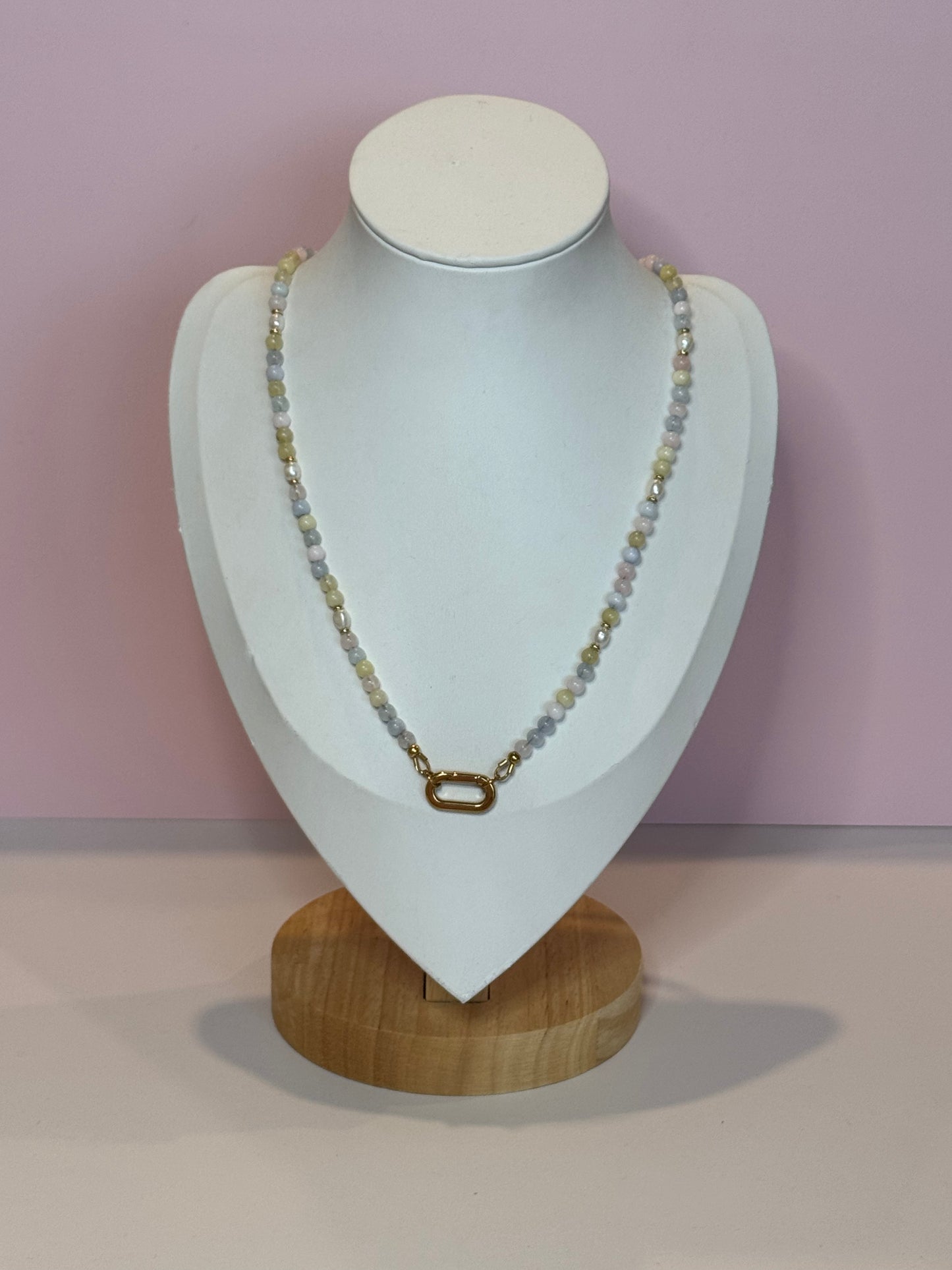 Morganite with Pearl Accent Beaded Keeper Necklace