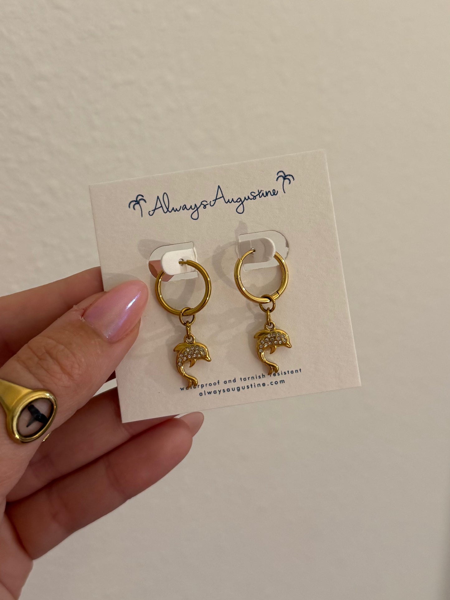 Pave Dolphin Huggie Hoops