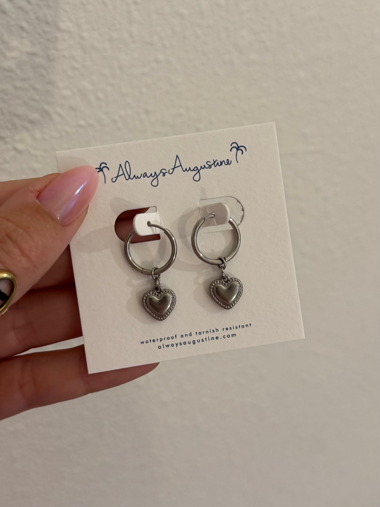 Stainless Steel Heart Huggie Hoops