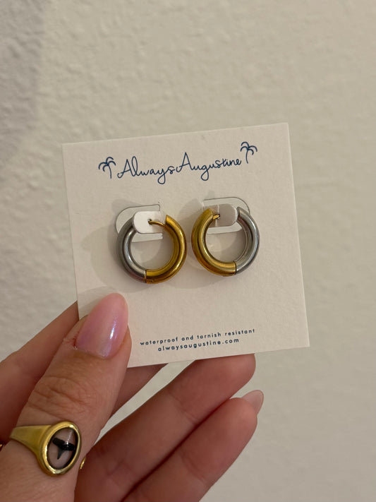 Reversible Stainless Steel/Gold Huggie Hoops