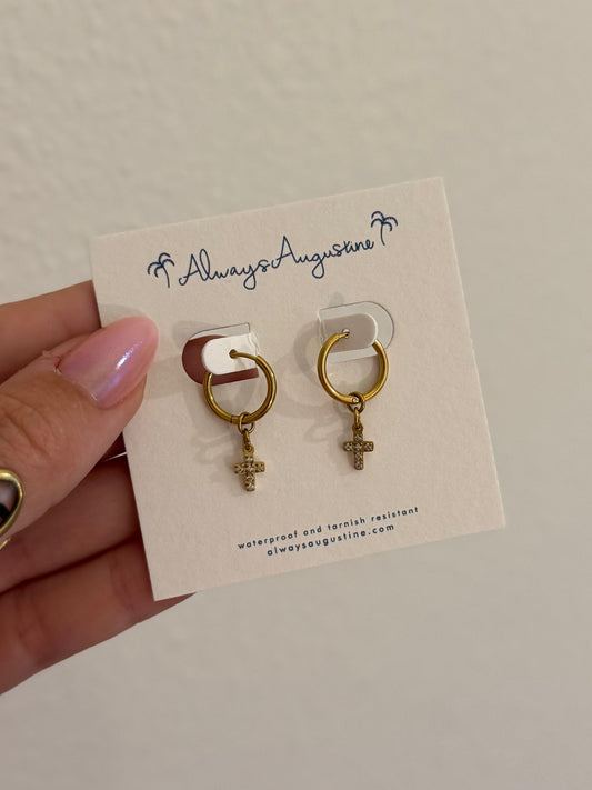 Dainty Cross Huggie Hoops