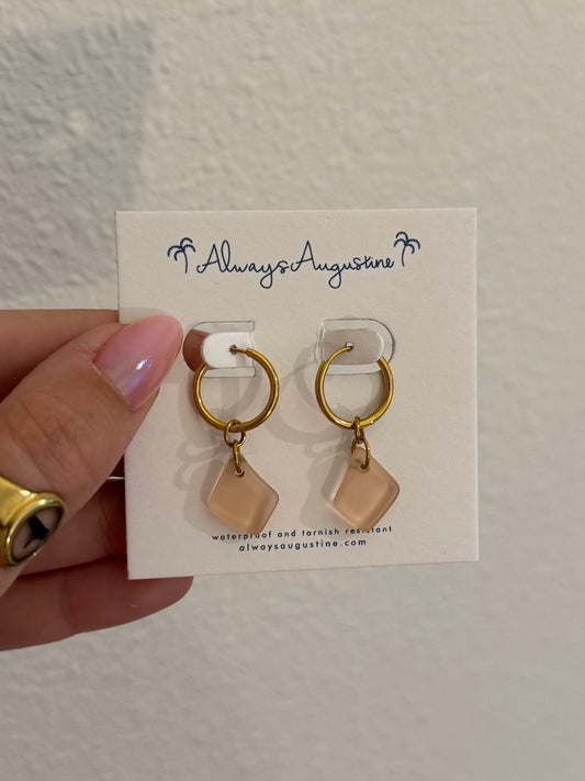 Peach Seaglass Huggie Hoops
