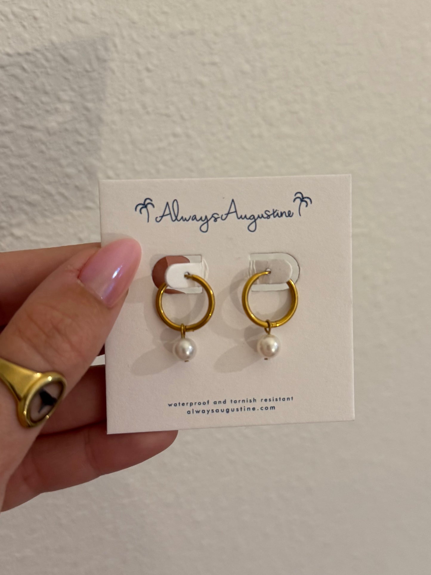 Glass Pearl Huggie Hoops