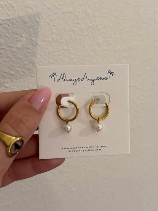 Glass Pearl Huggie Hoops