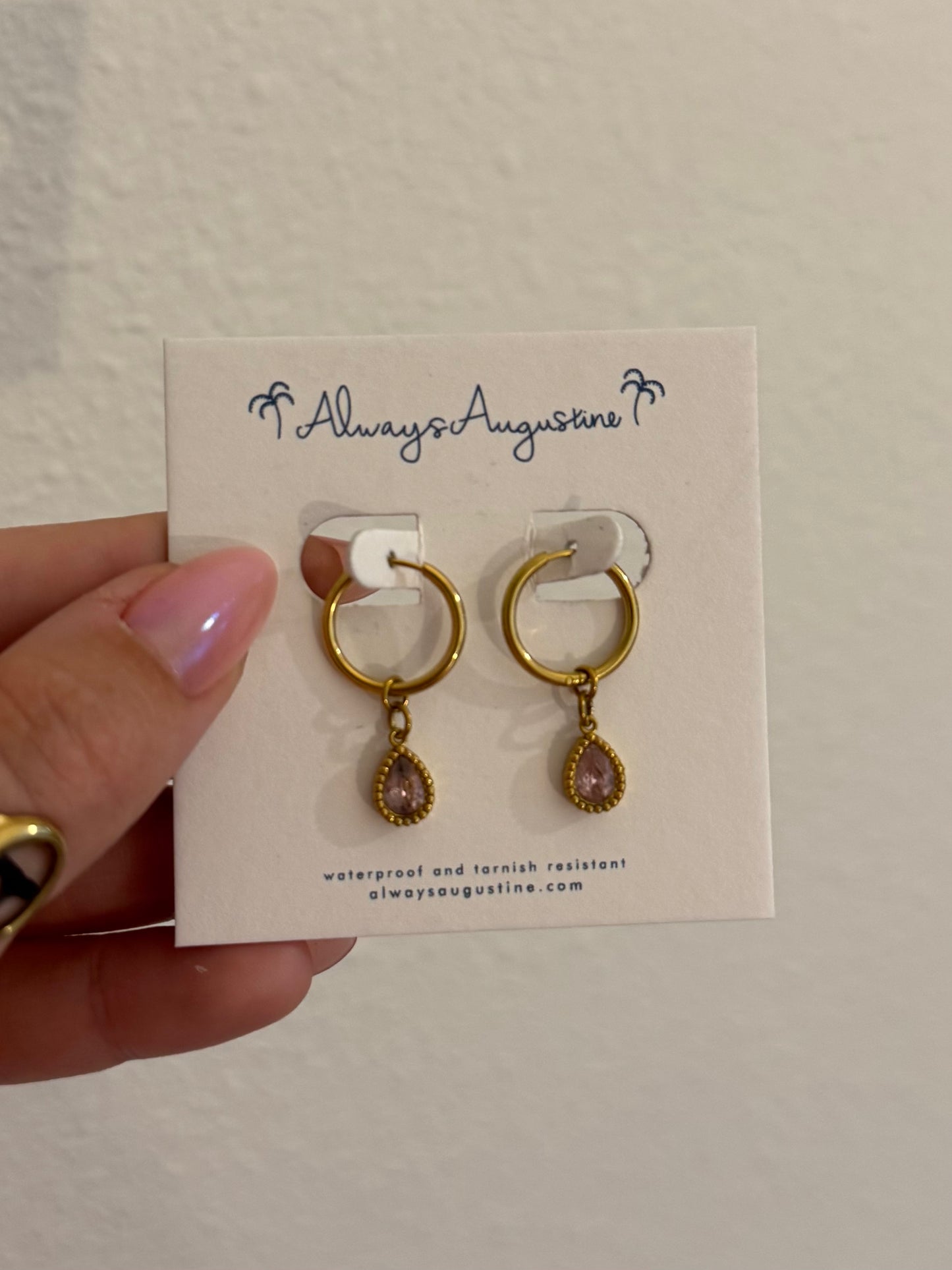 Pink Gem Huggie Hoops