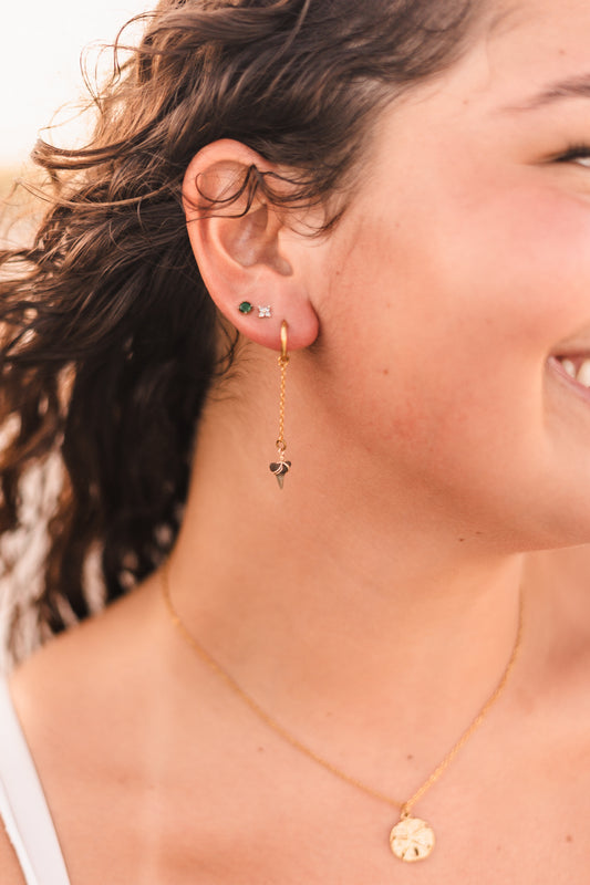 Dangle Chain Shark Tooth Huggie Hoop Earrings | Waterproof
