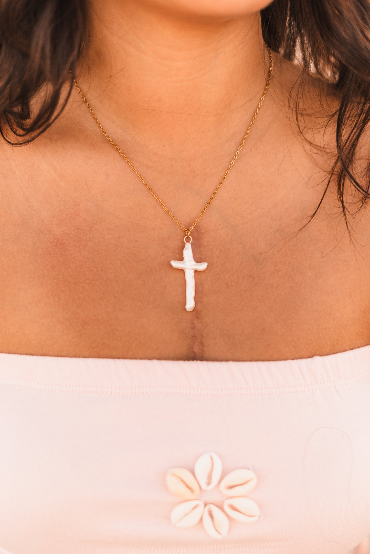 Ruthie | Waterproof Pearl Cross Necklace