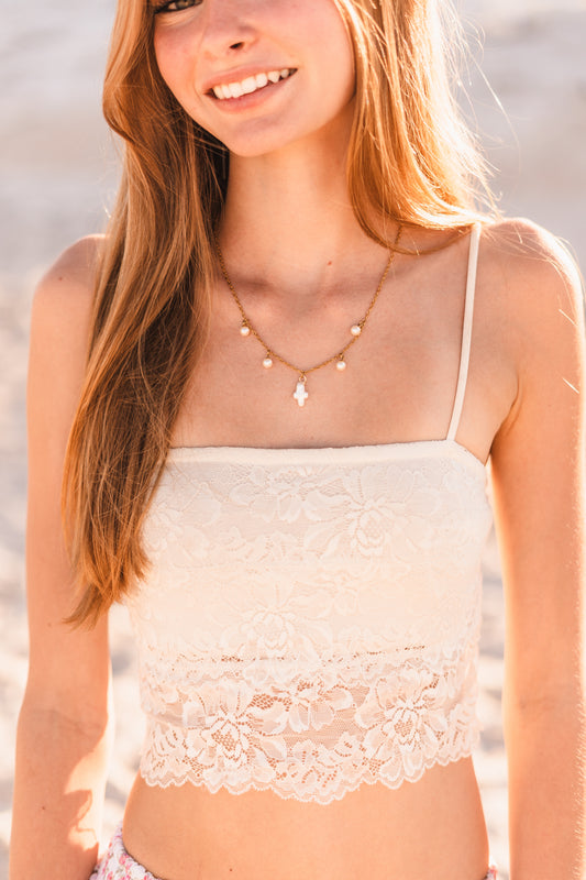 Evie | Pearl Cross Charm Necklace - Create Your Sunshine