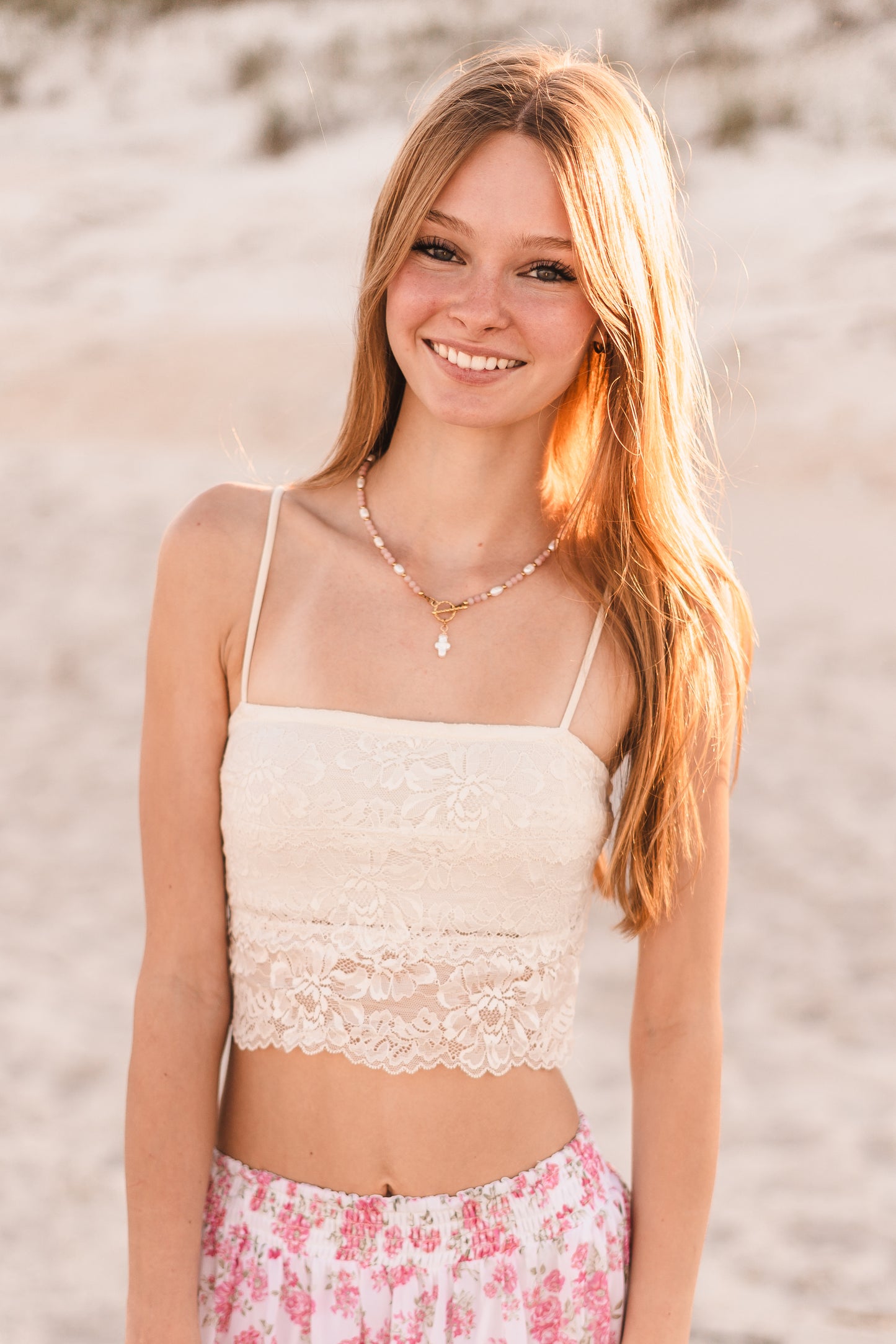 Dorothea | Pink Opal & Pearl Cross Necklace - Create Your Sunshine