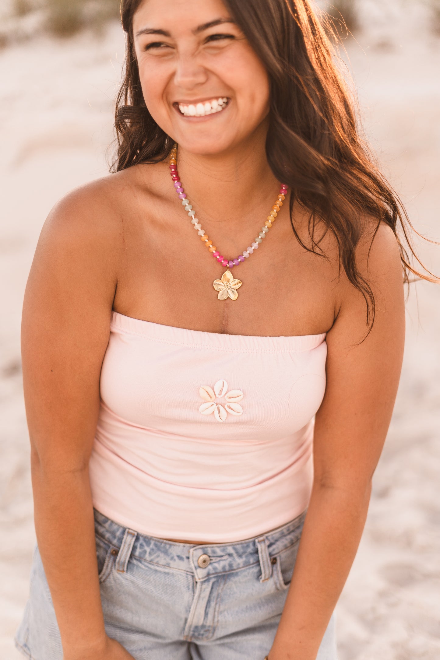 Leila | Colorful Beaded Flower Pendant Necklace - Create Your Sunshine