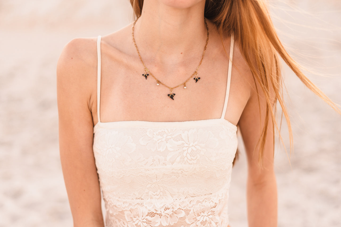Amber | Shark Tooth Pearl Charm Necklace - Create Your Sunshine