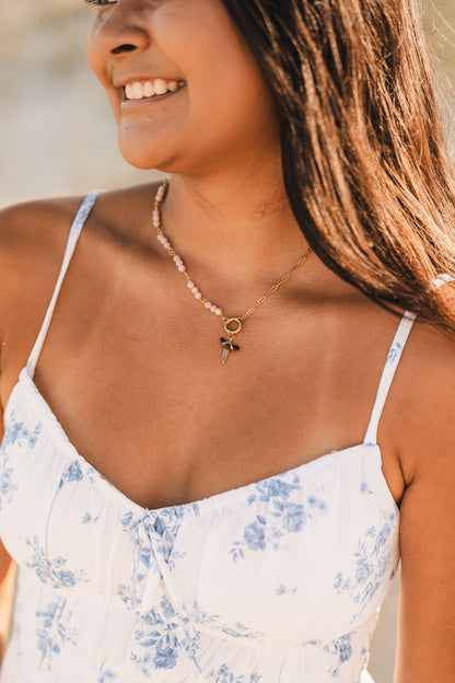 Renee | Waterproof Beaded Shark Tooth Split Chain Necklace