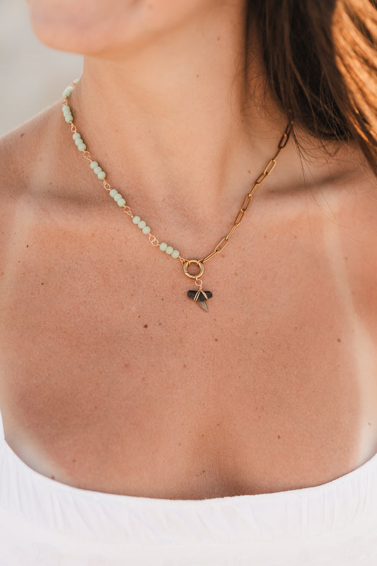 Renee | Waterproof Beaded Shark Tooth Split Chain Necklace