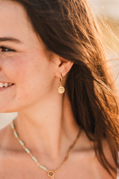 Maisy | Waterproof Sunburst Heart Huggie Hoop Earrings